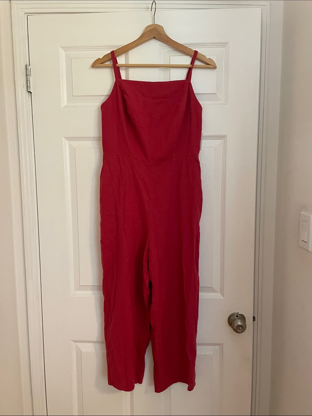 Old Navy Linen blend Red Square-Neck Wide-Leg Jumpsuit